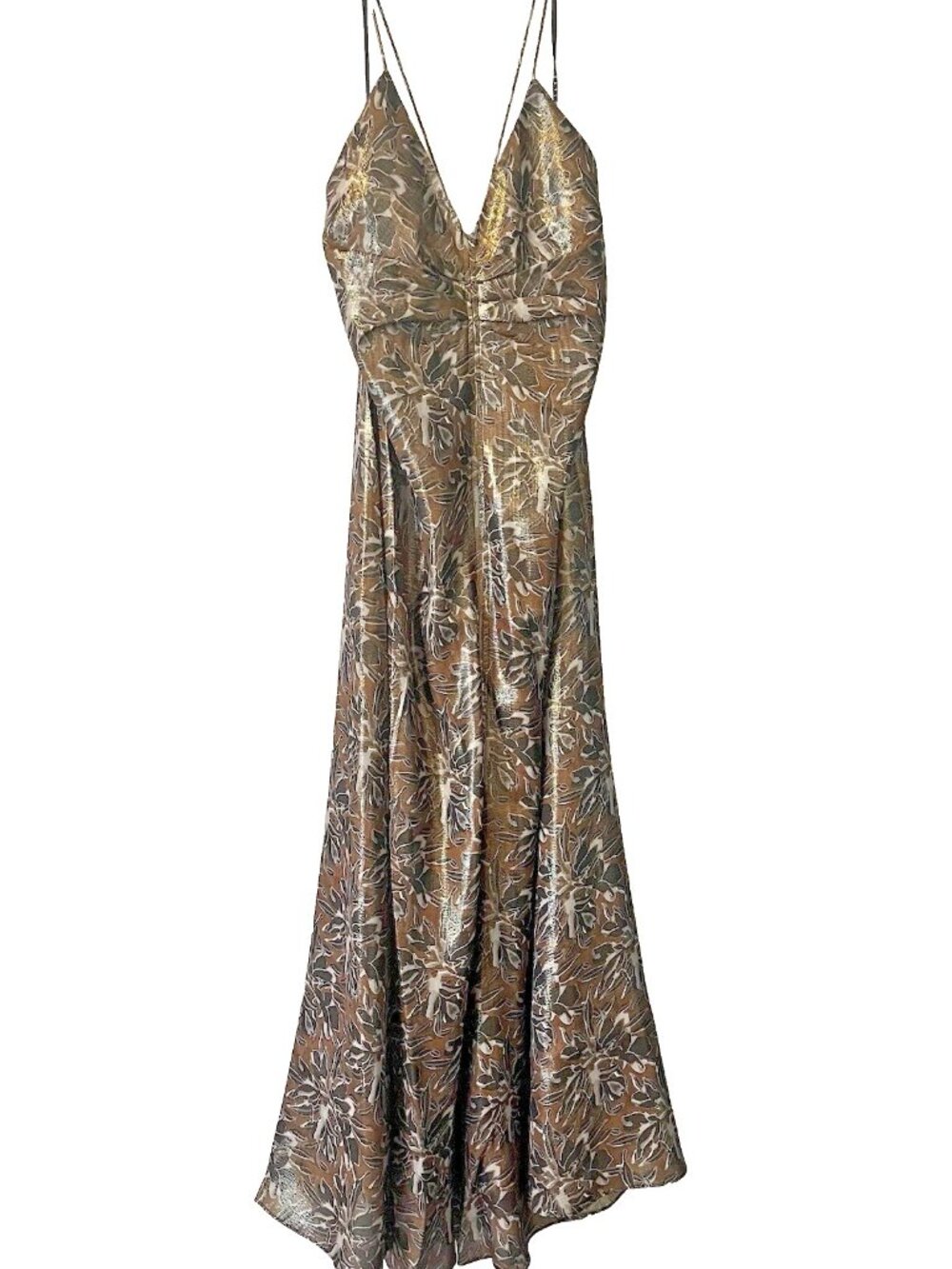 Tanya Taylor Meredith Lined Silk Metallic Designer V-neck Cocktail Dress 6 $645